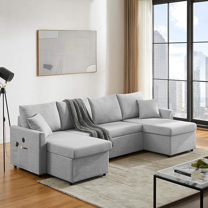 U Shaped Convertible Sleeper Sofa Bed, 108" Sectional Couch