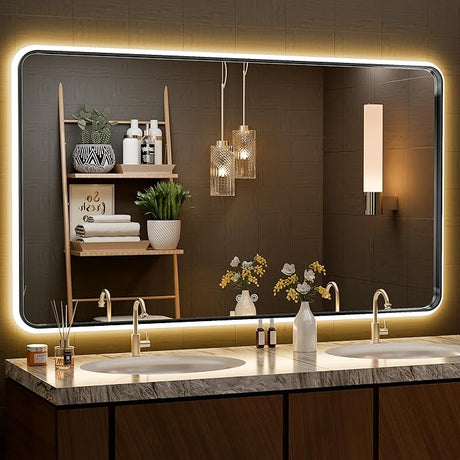 60x30inch LED Bathroom Mirror Rounded Corner Rectangle Frameless,