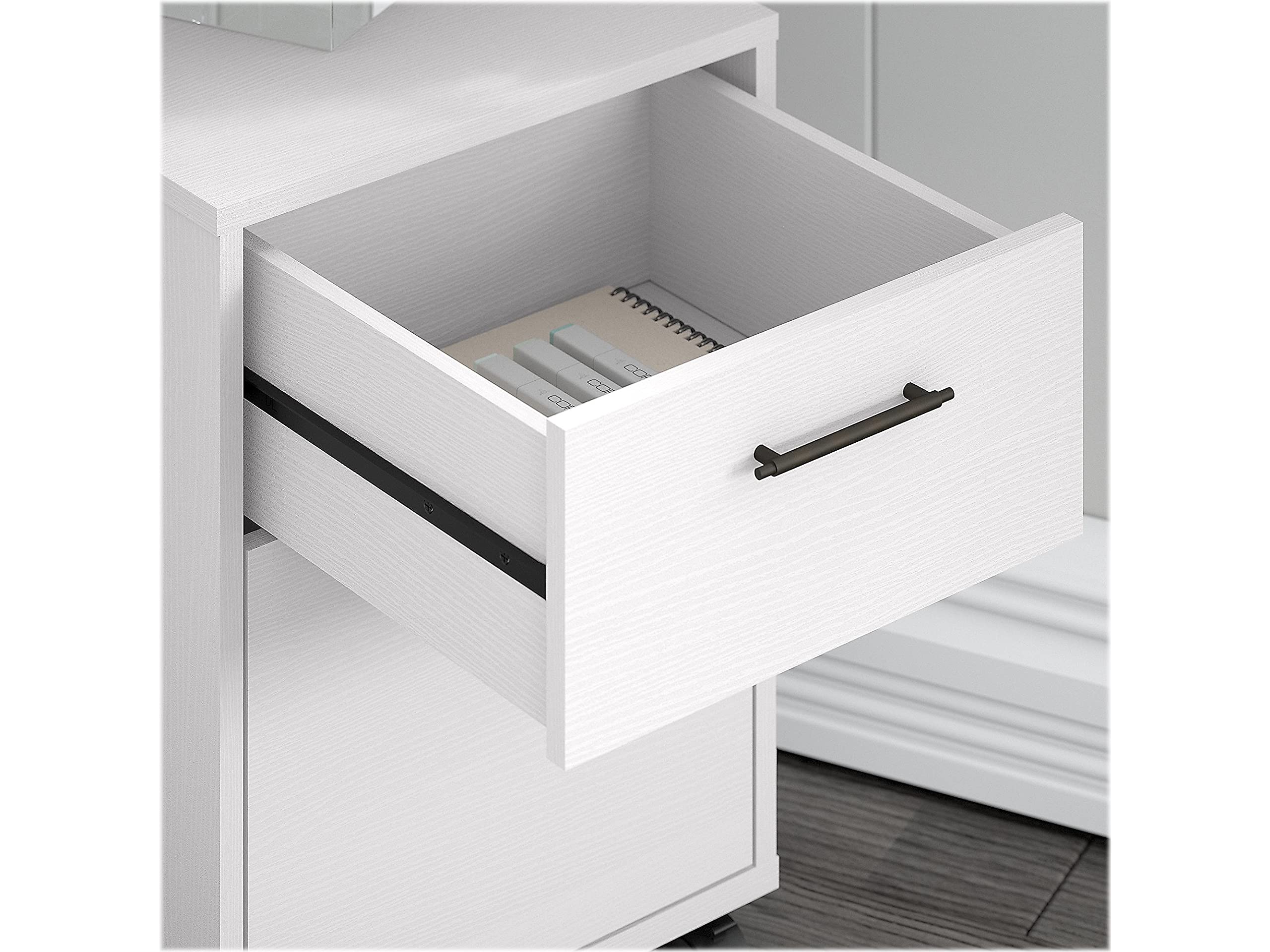 Key West 60W L-Shaped Desk | File Cabinets & 5-Shelf Bookcase