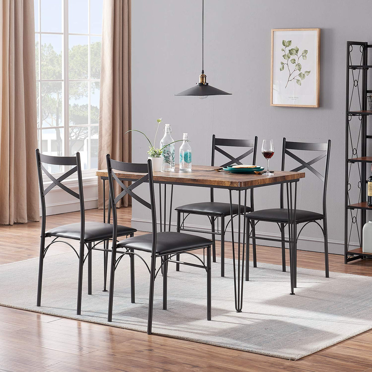 5-Piece Set Home Kitchen Breakfast Nook, Dining Table for 4