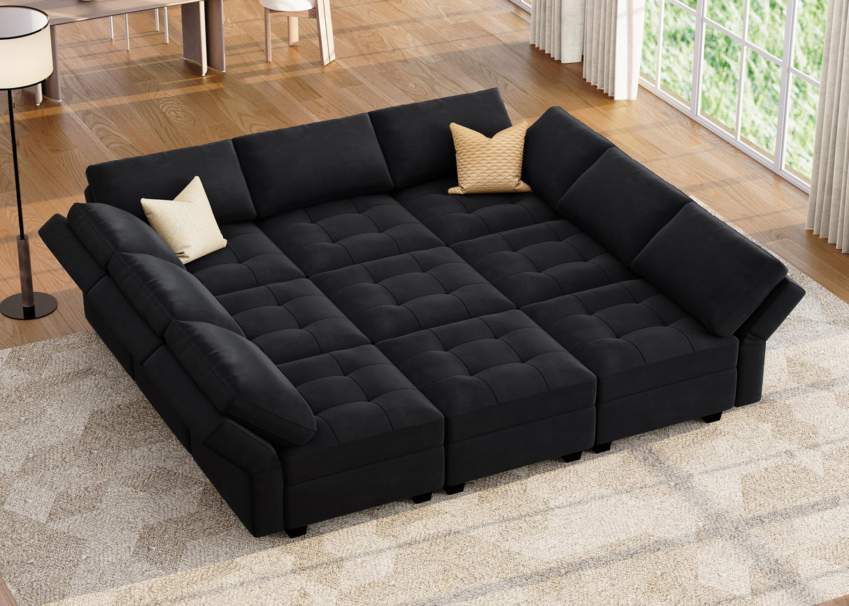 Sleeper Modular Sectional Sofa 9 Seater Velvet Sectional Sofa with Storage Sectional