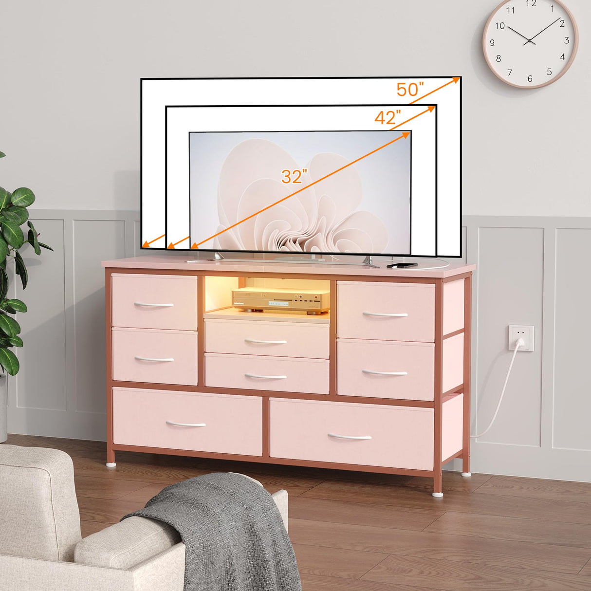 Dresser TV Stand with Power Outlet for 55'' Long TV, Entertainment Center with 8