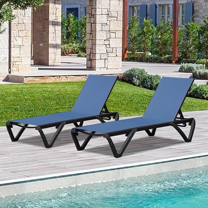 Domi Pool Lounge Chairs Set of 2, Adjustable Aluminum Plastic Outdoor Chaise Lounge