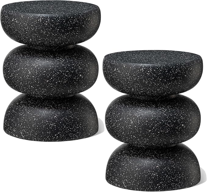 Outdoor Side Table, 18" H Decorative Garden Stool MGO Faux Terrazzo End Table
