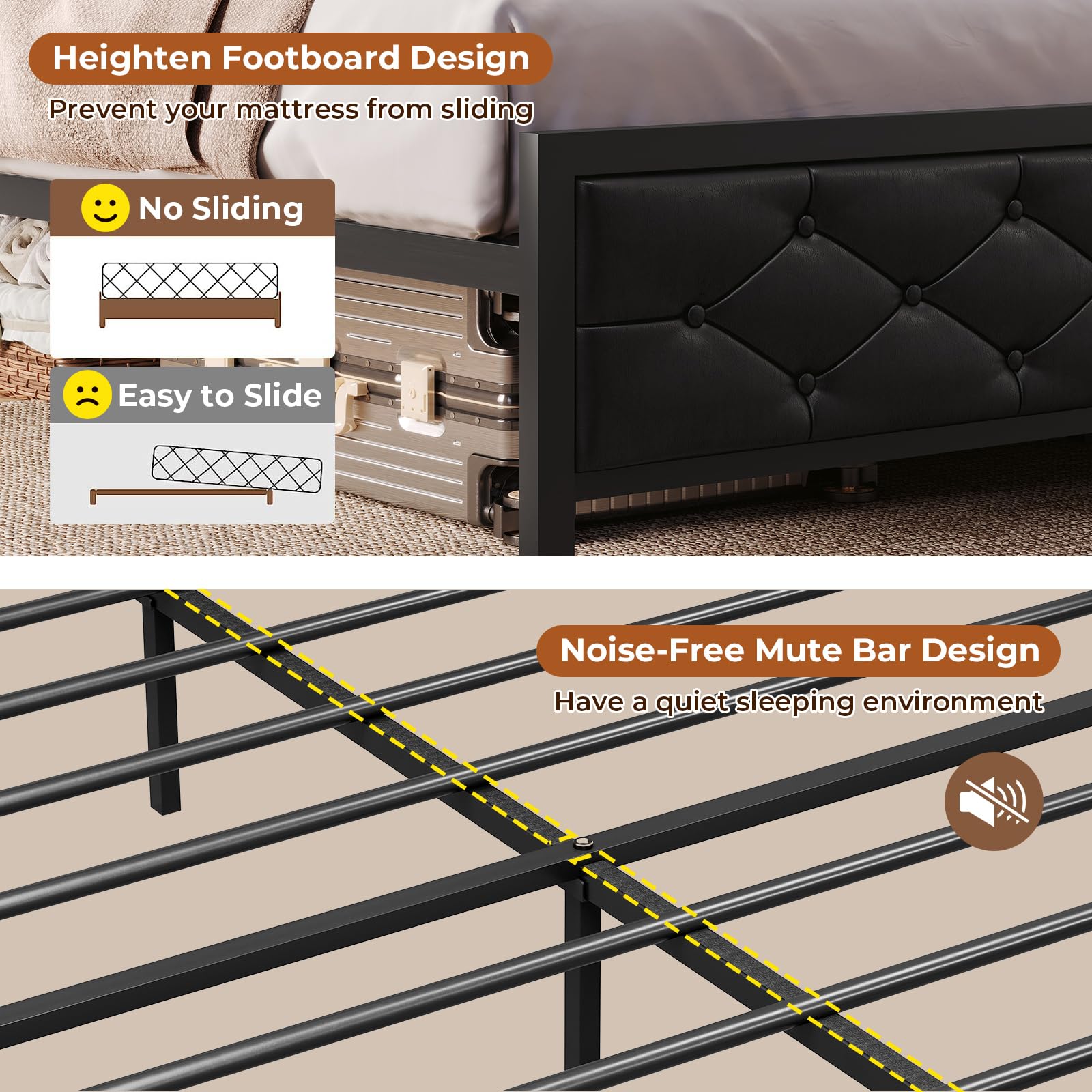 Bed Frame King Size with Bookcase Storage Headboard and Charging Station King