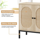 Sideboard Buffet Cabinet Set of 2, Rattan Storage Cabinet with Adjustable Shelves