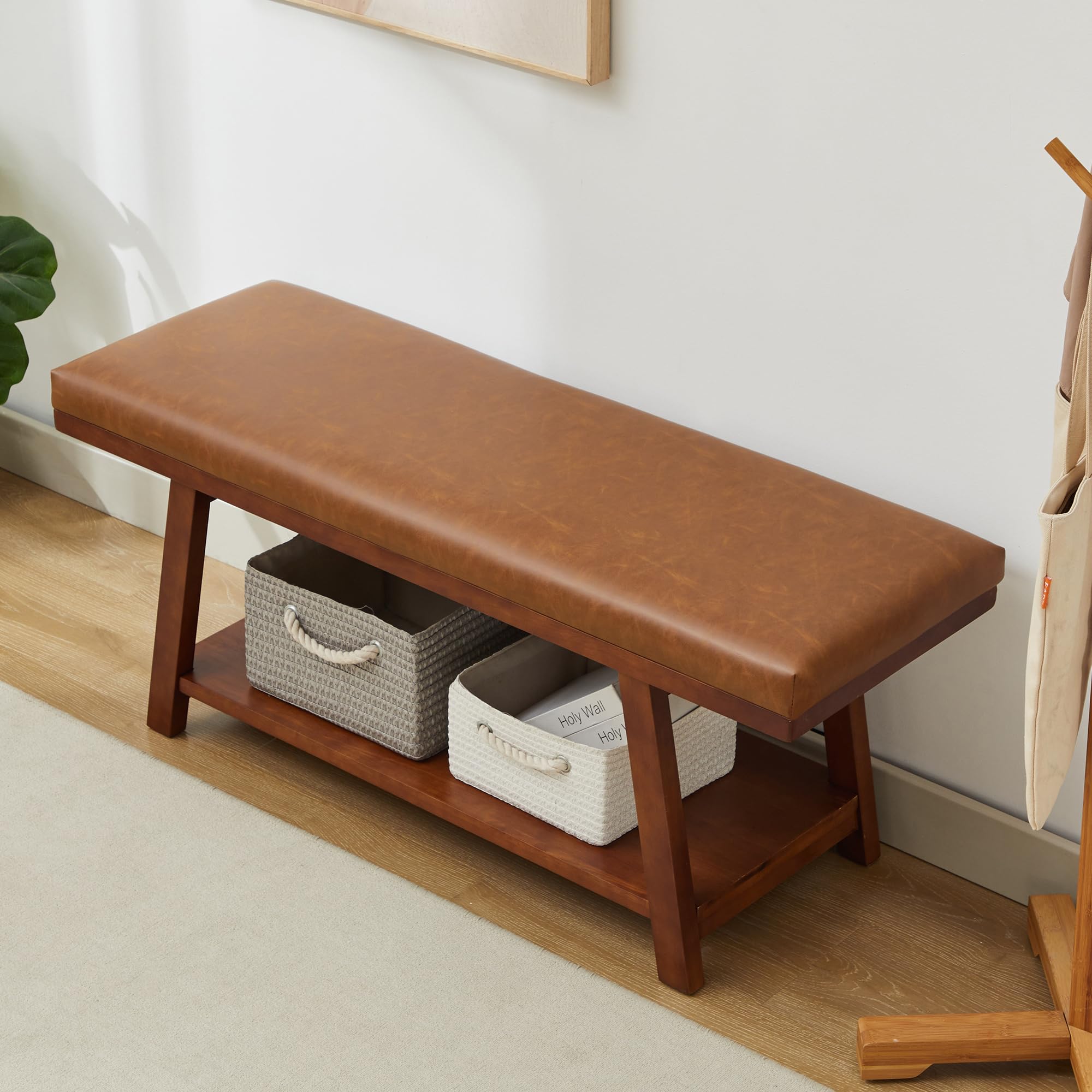 Entryway Shoe Bench with Cushion,End of Bed Bedroom Bench