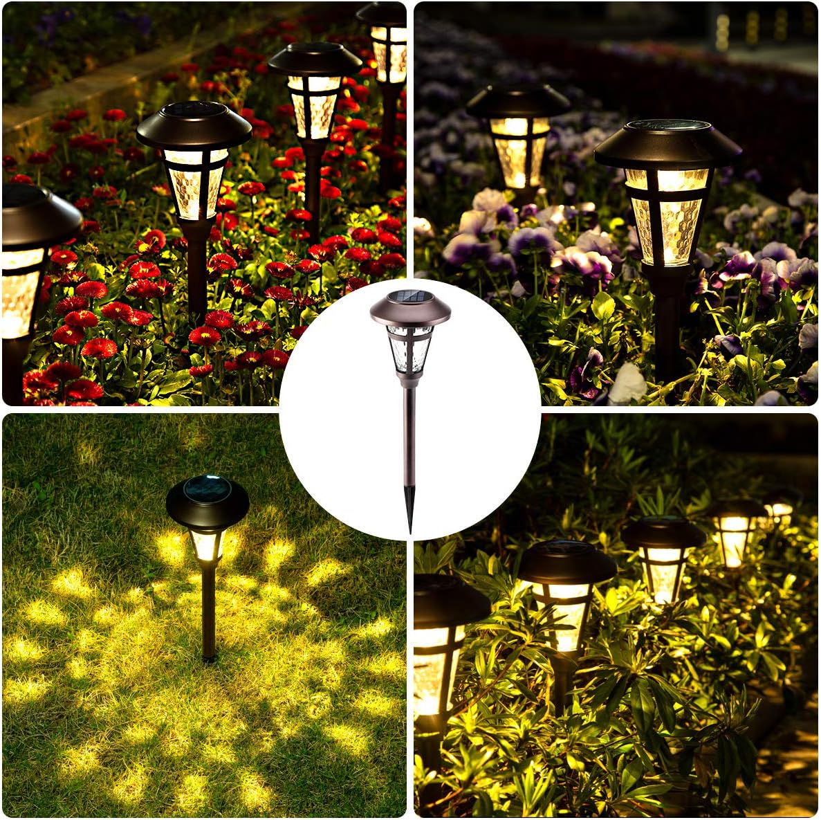 Bright Solar Outdoor Lights Decorative 6 Pack, Solar Pathway Garden Lights Auto On/Off