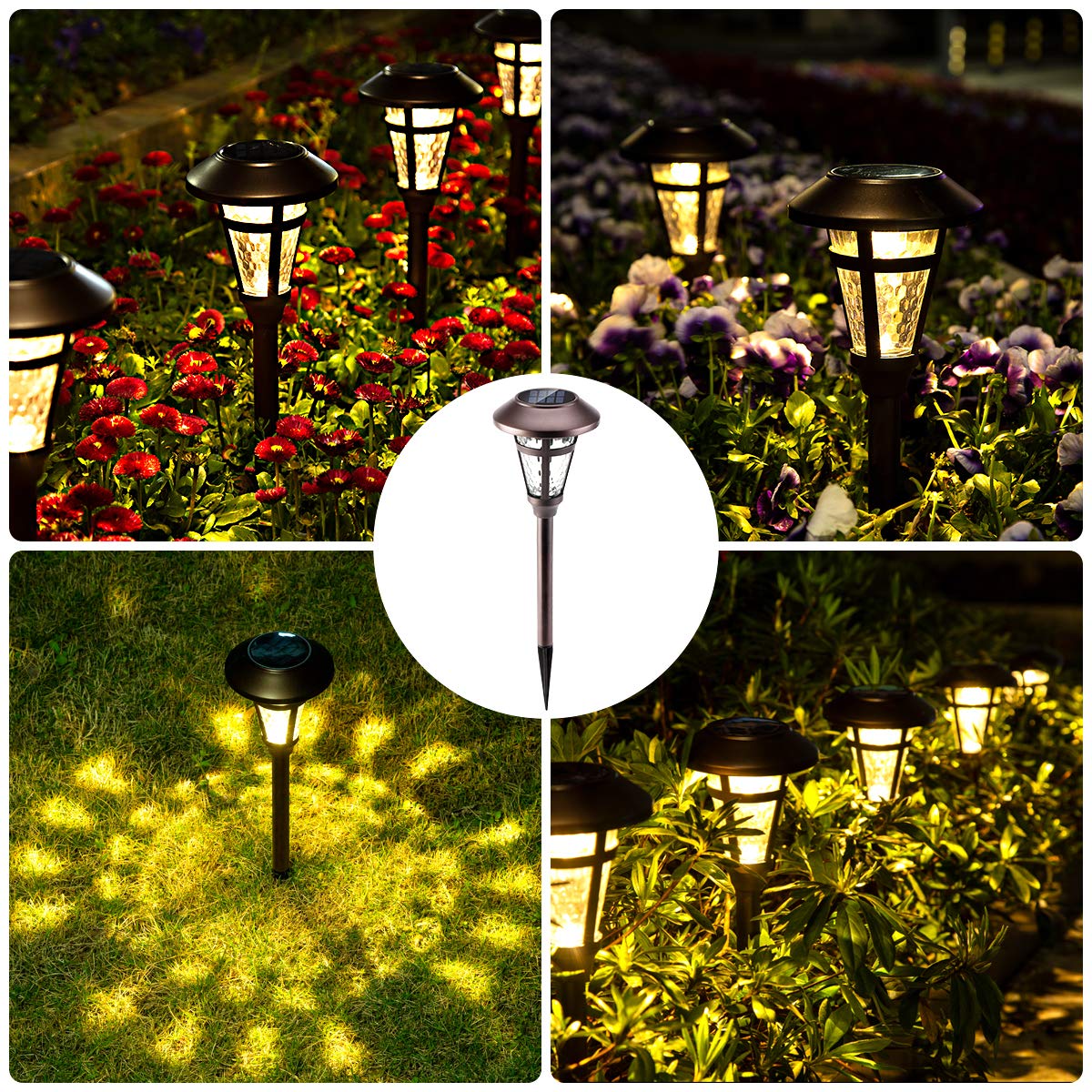 Bright Solar Outdoor Lights Decorative 6 Pack, Solar Pathway Garden Lights Auto On/Off