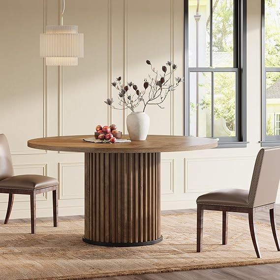 47-Inch Round Dining Table for 4-6 People - Modern Fluted Design