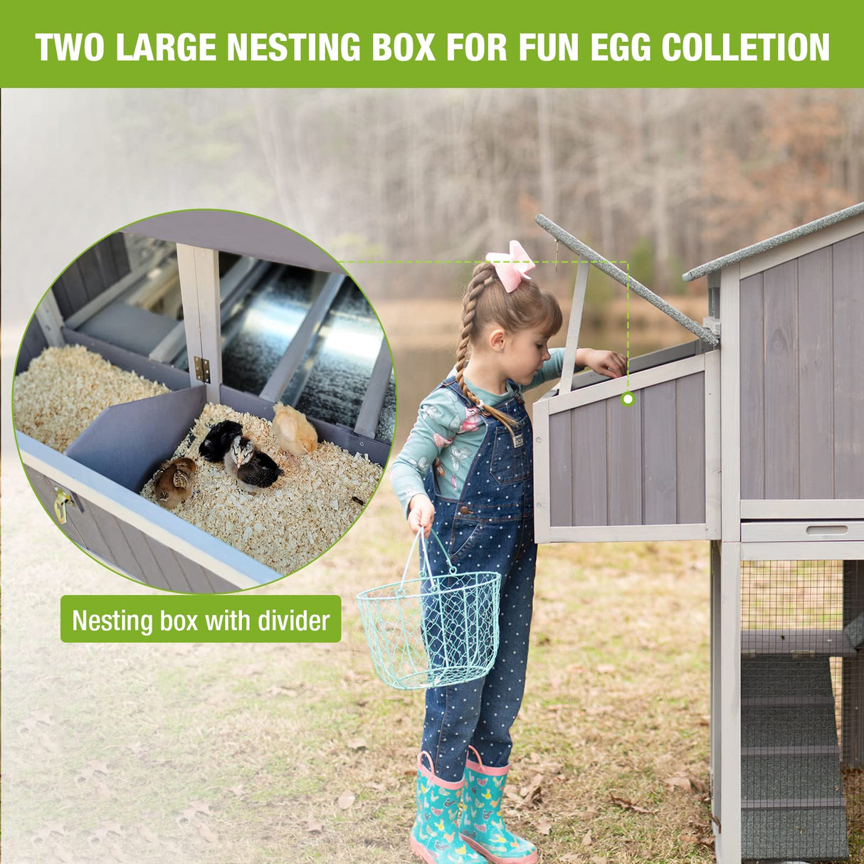 Chicken Coop Foldable Hen House Large Poultry Cage with Nesting Box and Run