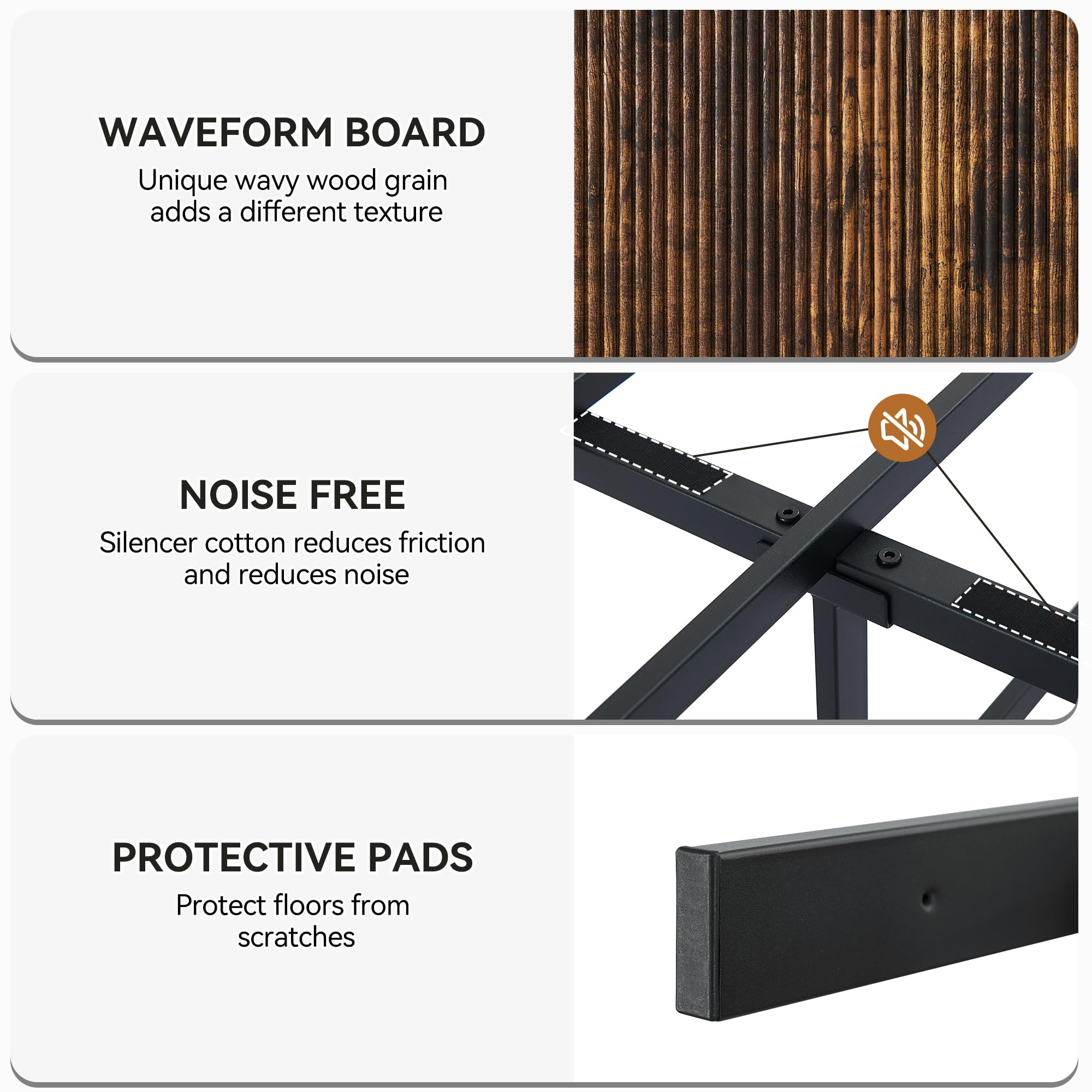 IDEALHOUSE Queen Size Bed Frame with Wave Wood Headboard, Queen Platform Bed Frame with Safe Rounded Corners & Under Bed Storage, Strong Metal Slats Support, No Box Spring Needed (Rustic Brown)