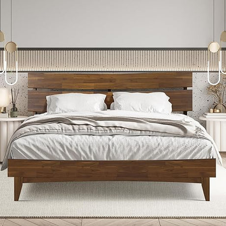 Bed Frame with Headboard Solid Wood Platform Bed