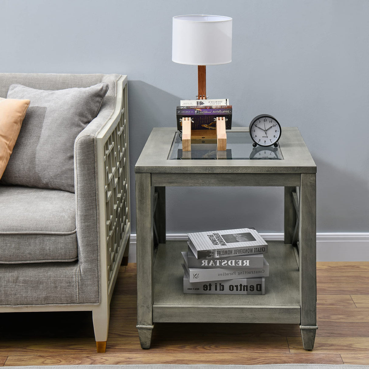 Farmhouse End Table Living Room, Furniture Solid Wood Square Large Side Tables