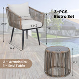 3 Pieces Patio Rattan Bistro Conversation Set