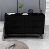 TaoHFE 6 Black Dresser for Bedroom Modern Black Chest of Drawers for Nursery Wood Dresser for Kids Horizontal Dressers & Chests of Drawers for Bedroom Living Room (Black/ 6 Drawer)