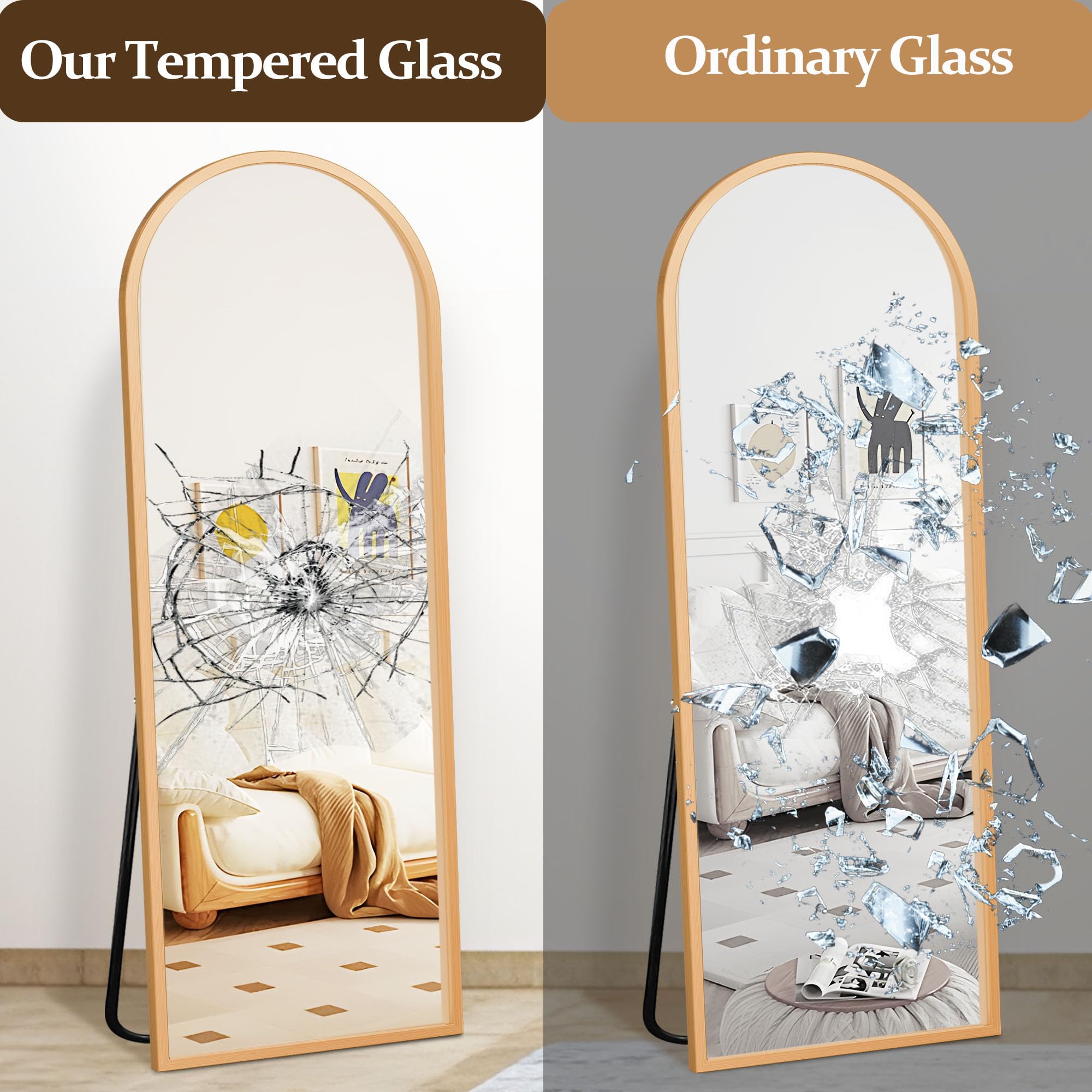 Arched Full Length Mirror with Stand 57x20 - Gold Aluminum Frame