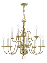 5012-02 Williamsburg 12 Light Two Tier (8+4) Polished Brass Chandelier