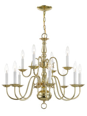 5012-02 Williamsburg 12 Light Two Tier (8+4) Polished Brass Chandelier