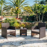 Wicker Outdoor Furniture Set - 3 Piece Patio Bistro Set (Brown/Beige)