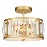 Crystal Ceiling Light, 2-Light Gold Flush Mount Light Fixture