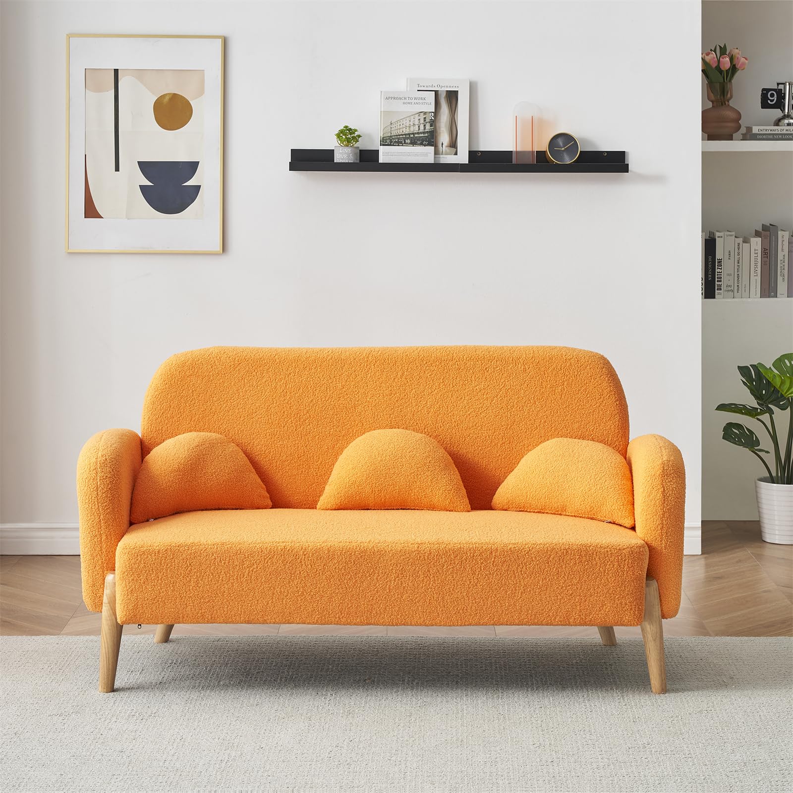 Sectional Couch Sofa with 3 Lumbar Pillows Teddy Velvet Cloud Couch