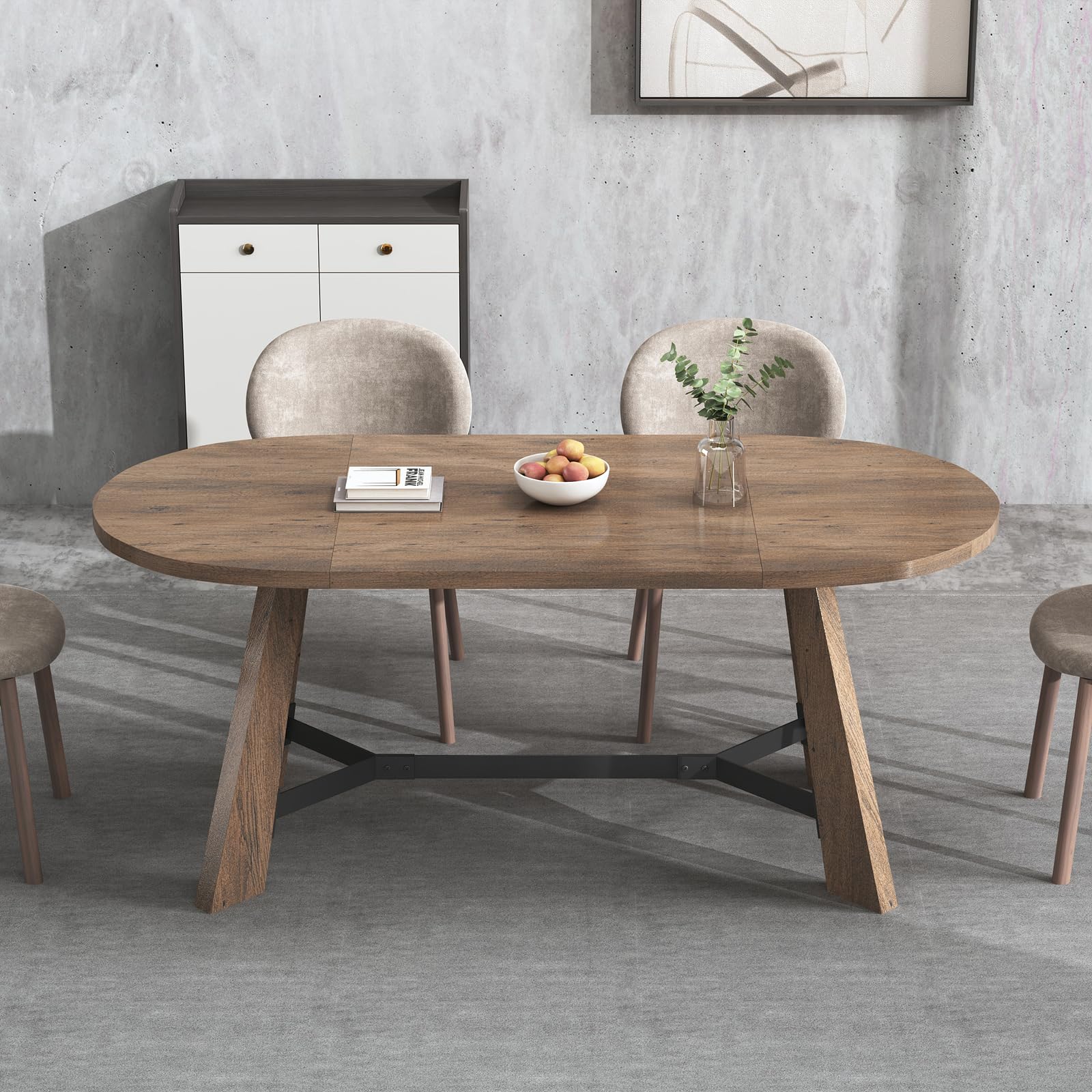 Rustic Oval Dining Table 70.86" - Farmhouse Wood Kitchen Table Seats 6-8