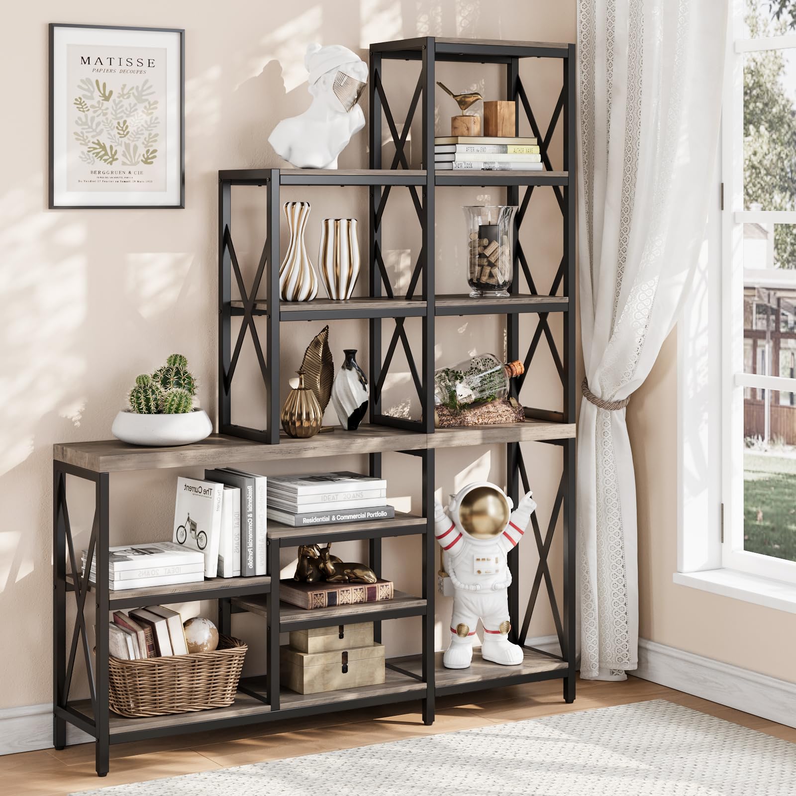 70 Inch Bookshelf with 28 Storage Shelves, Set of 2 Book Shelves for Living Room