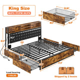 King Size Bed Frame with 4 Storage Drawers and Charging Station
