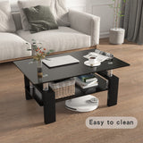 Rectangle Glass Coffee Table 2-Tier Tea Table Modern Side Coffee Table