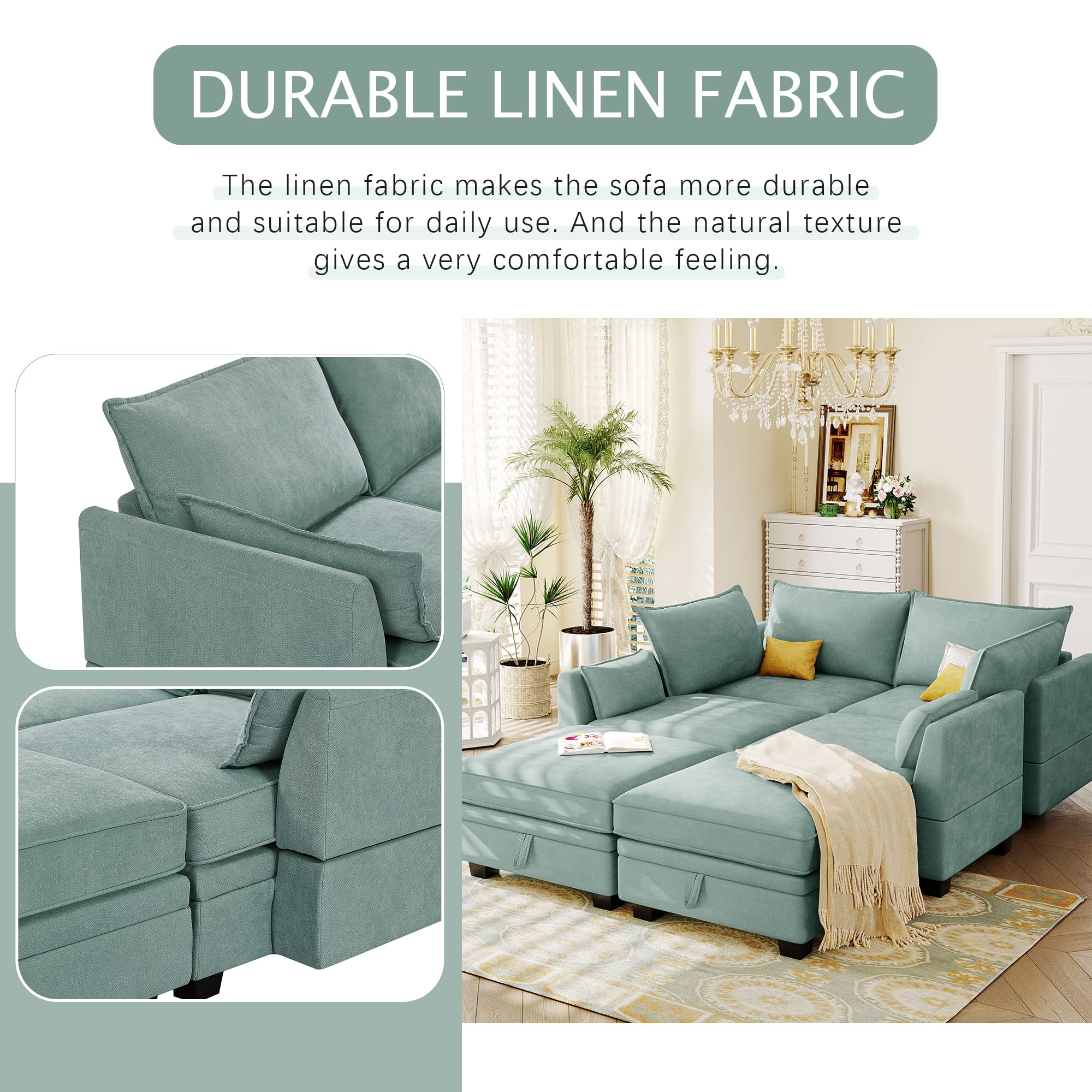 115.1" Large Modular Sectional Sofa, Convertible U Shaped Couch with Storage Seat