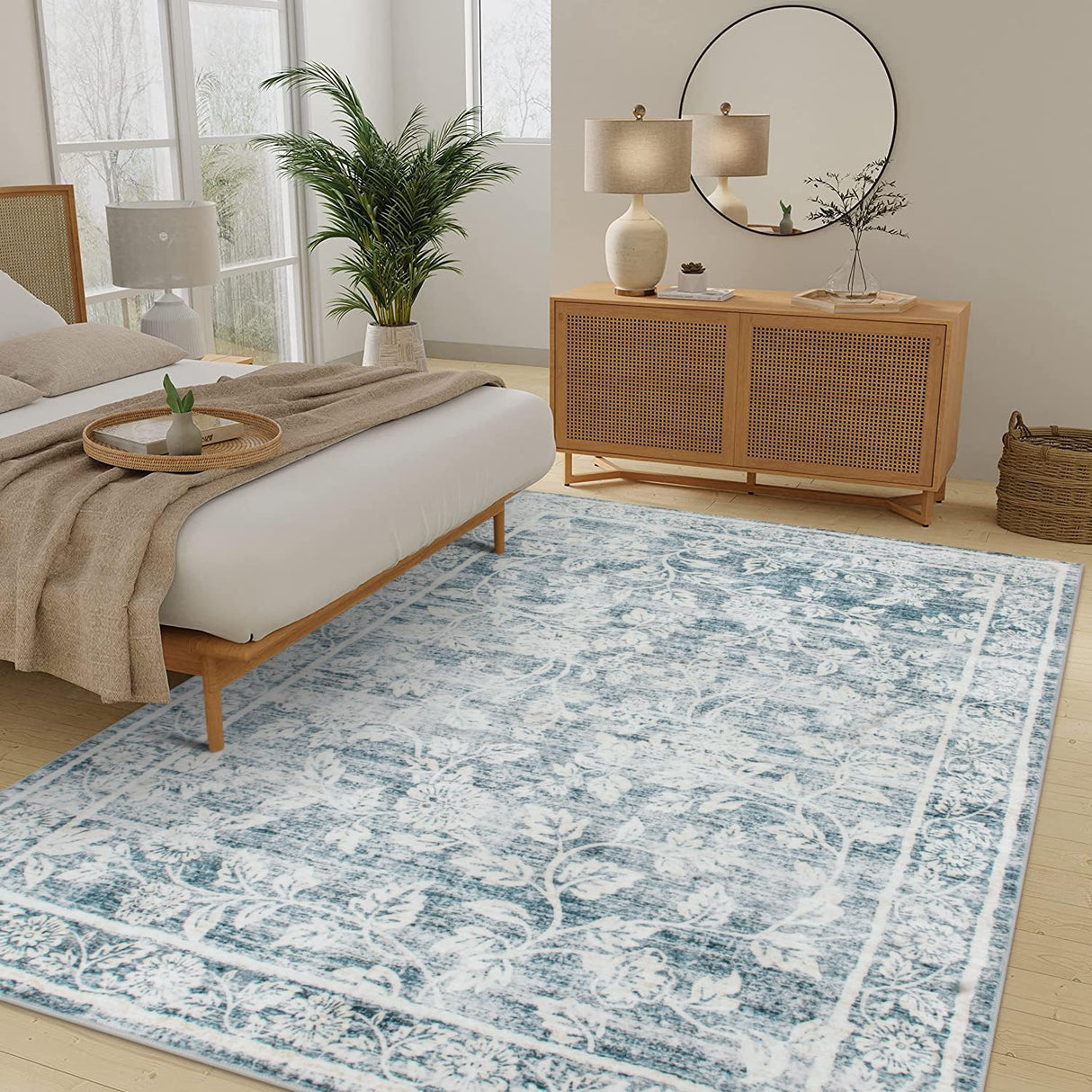 8 x 10 Area Rugs for Living Room, Soft Machine Washable Area Rugs Blue Area Rug for