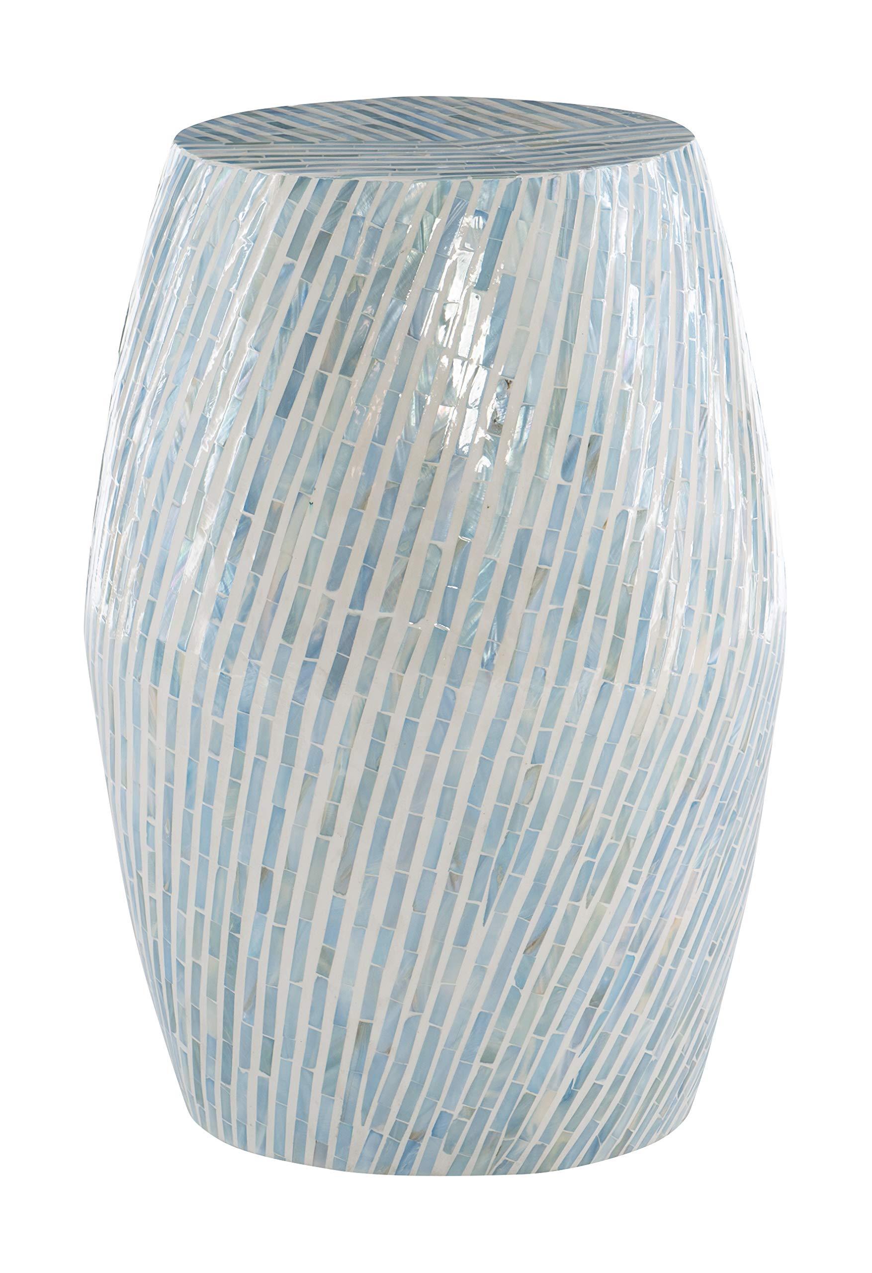 Ivory and Blue Capiz Drum Tylin Accent Table