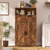 Floor Storage Cabinet with 2 Adjustable Drawers & 2 Barn Doors, Standing Cupboard