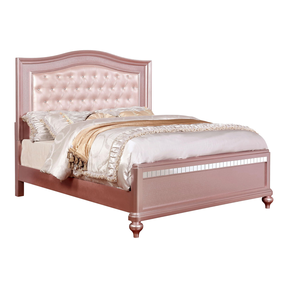 Petal Wood Frame 2-Piece Bedroom Set, Queen-Size Bed with Faux Leather Tufted