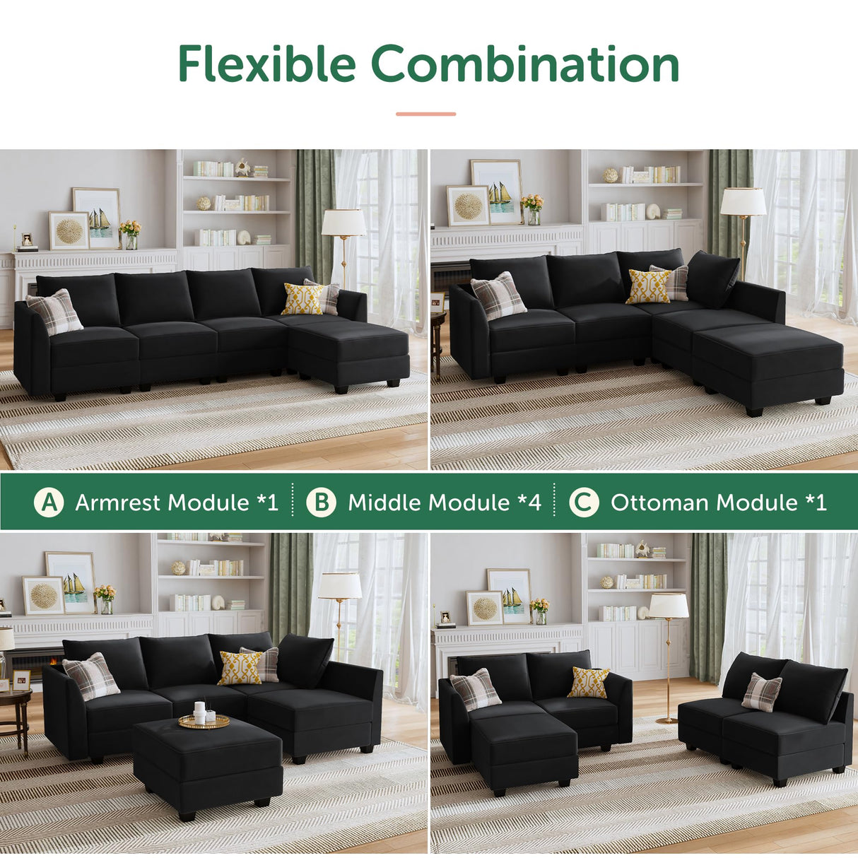 Modular Sectional Sofa Velvet L Shaped Couch with Storage Ottoman