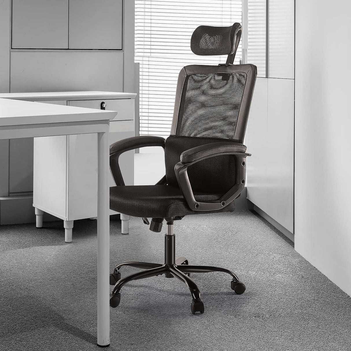 Office Chair - High Back Breathable Mesh Desk Chair with Adjustable Headrest, Rolling