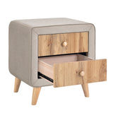 Upholstered Wooden Nightstand with 2 Drawers, Bedside Table with Rubber Wood Leg