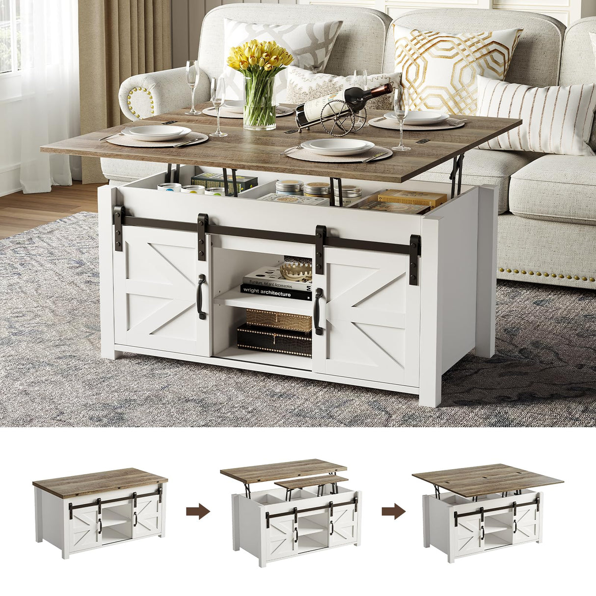 Coffee Table Lift Top, 4 in 1 Multi-Function Convertible Coffee Table