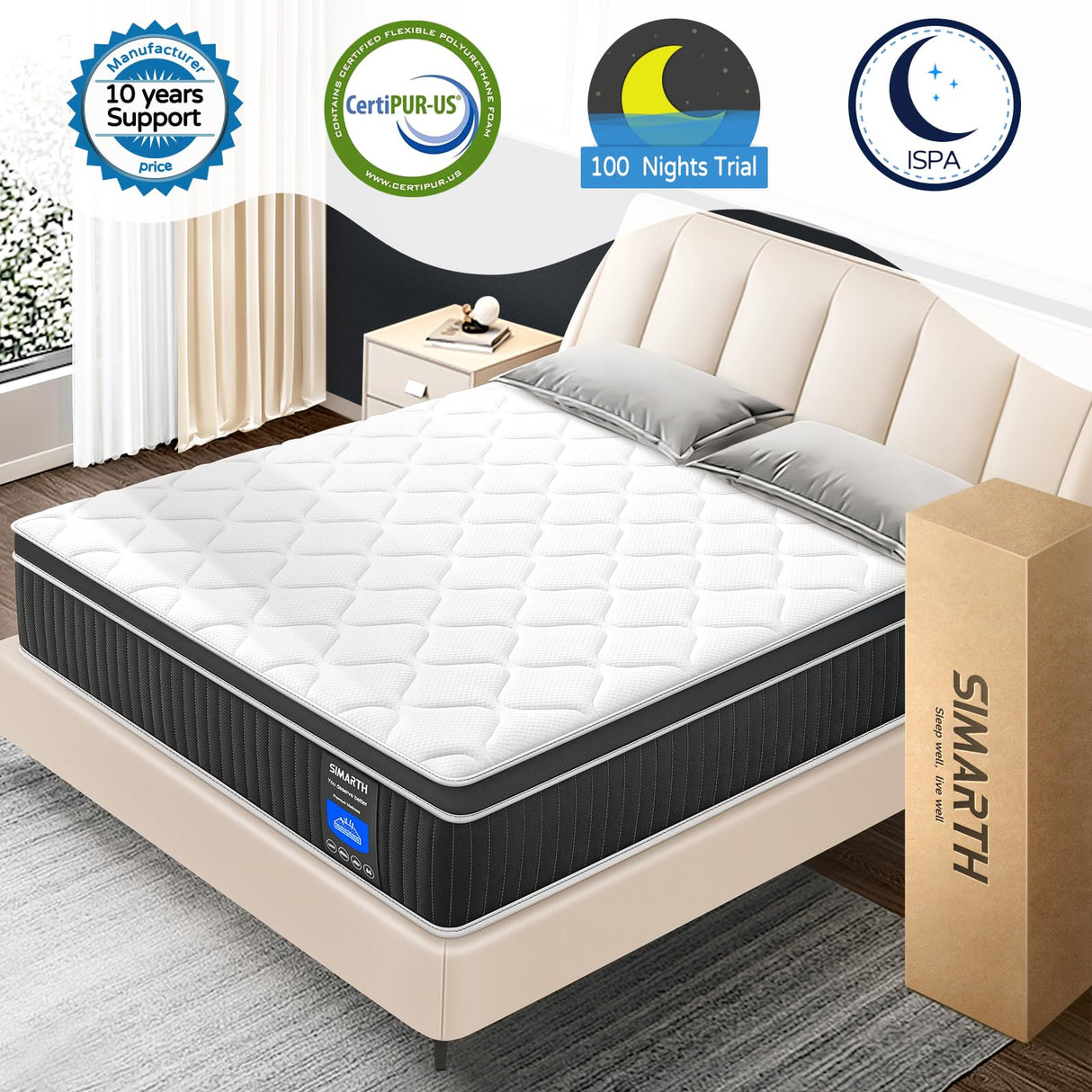 Queen Mattress 12 Inch, Queen Size Hybrid Mattresses in a Box