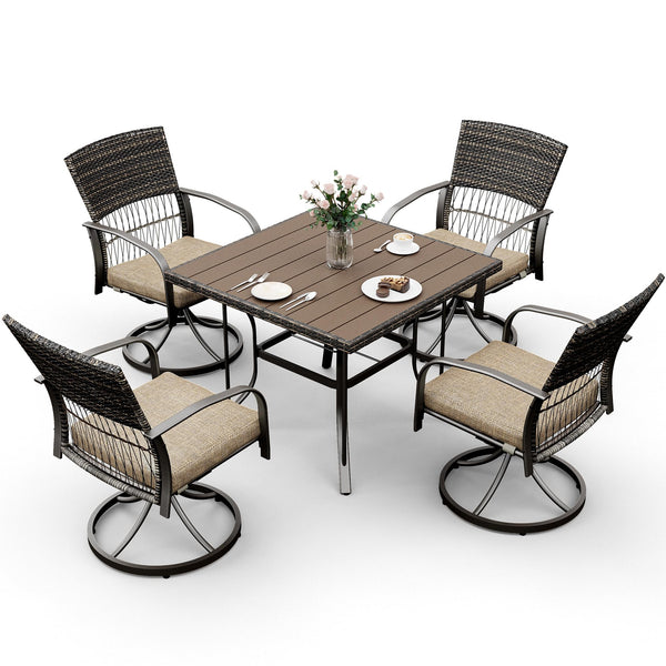 5 Piece Patio Dining Set for 4,Outdoor Wicker Furniture Set for Backyard Garden Deck