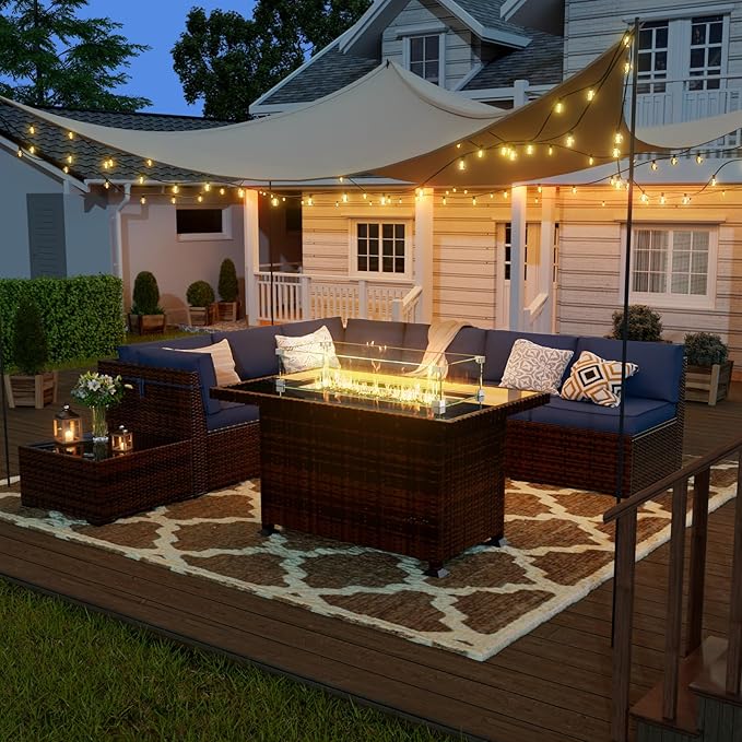 7 Pieces Patio Furniture Set, Outdoor Furniture Sectional Sofa Set with Slanted Back