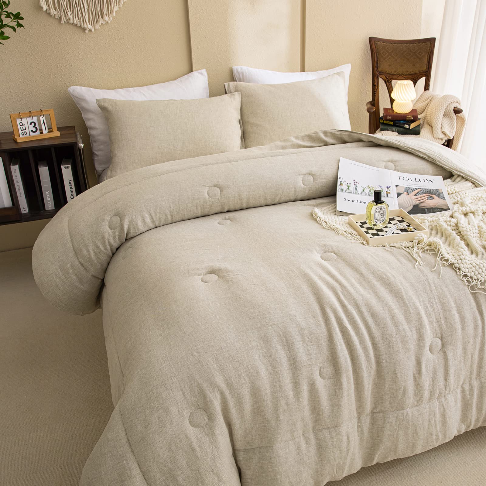 100% Linen Comforter Set Queen Natural French Flax Linen Bedding Comforter Set Soft