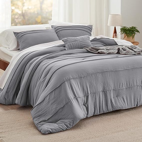 Navy Blue Queen Comforter Set - 4 Pieces Pinch Pleat Bed Set