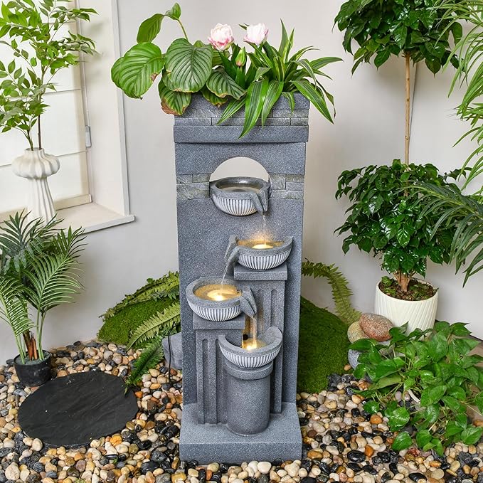 35.83'' Outdoor Garden Cascading Stone Floor-Standing Waterfall Fountain