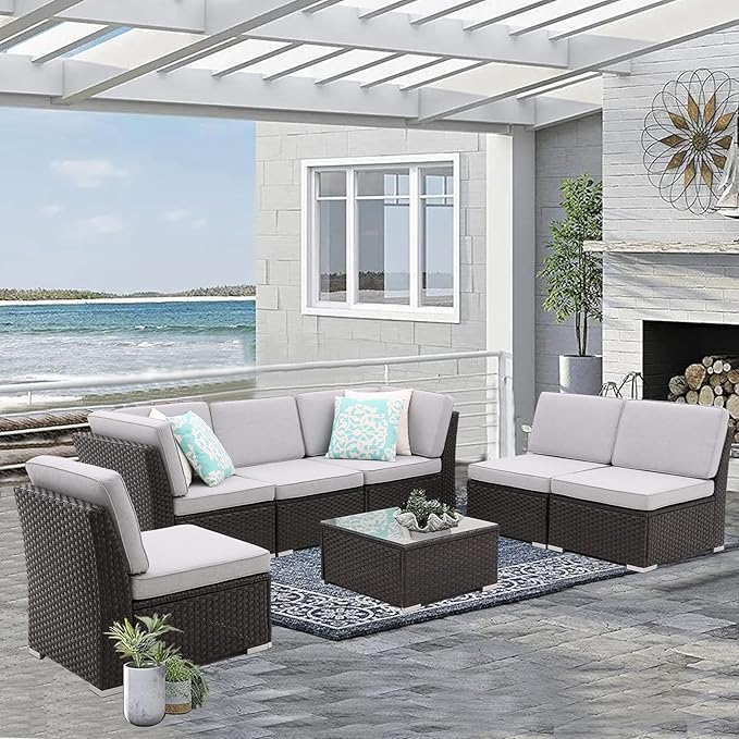 7PCS Patio Sofa Set with Coffee Table Patio Conversation Set Outdoor Sectional