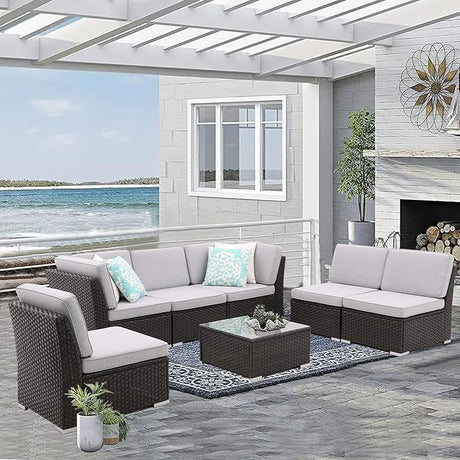 7PCS Patio Sofa Set with Coffee Table Patio Conversation Set Outdoor Sectional