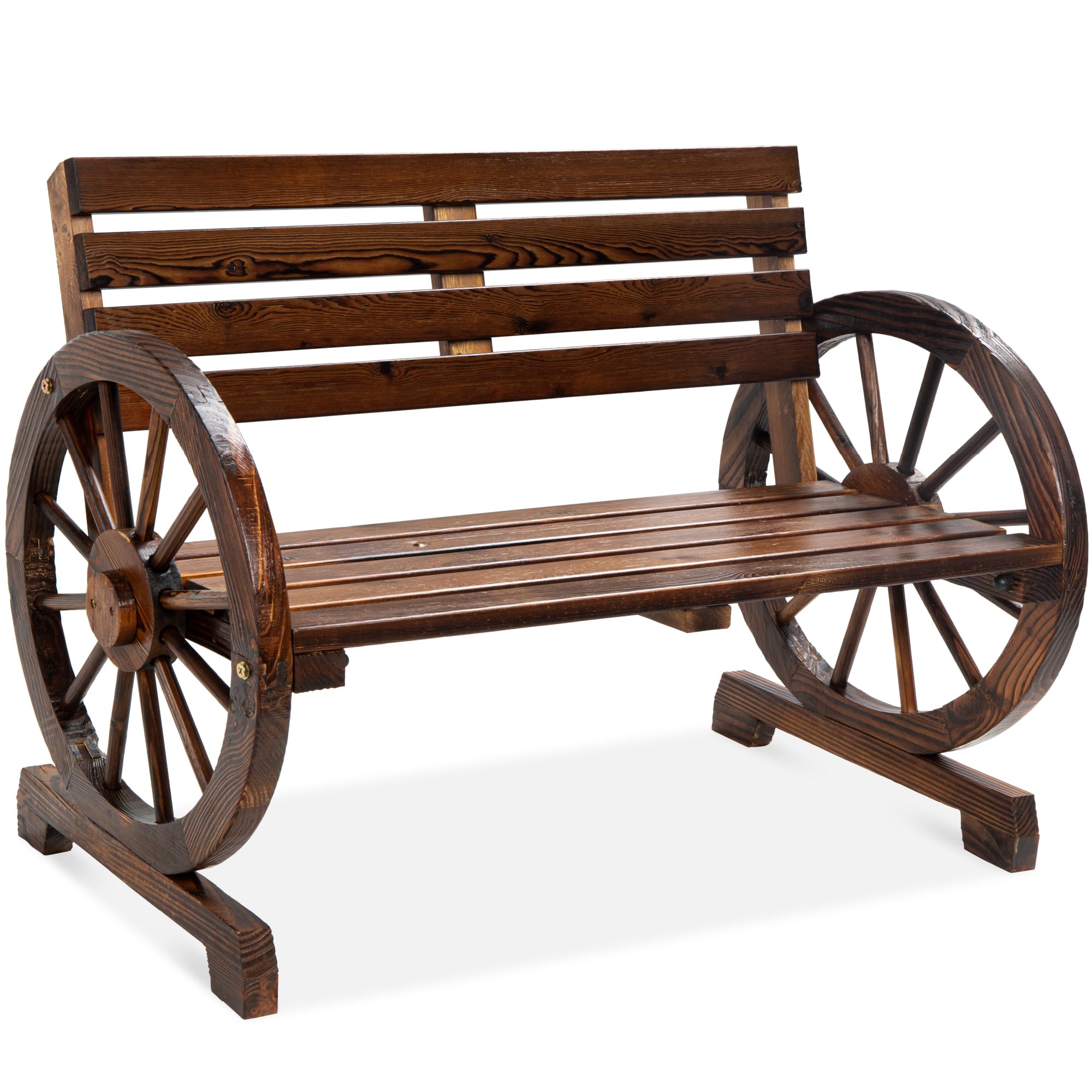 2-Person Wooden Wagon Wheel Bench for Backyard, Patio, Porch, Garden