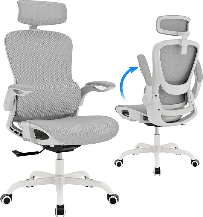 Ergonomic Mesh Office Chair, Adjustable Home Desk Chair with Folding Armrest, 2D