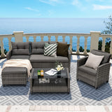 4 Pieces Patio Furniture Set Outdoor PE Wicker Sectional Sofa Set with Corner Sofa